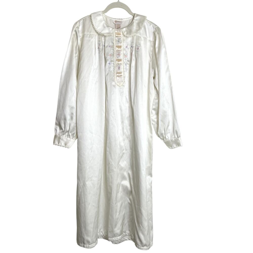 Vintage Barbizon Cuddleskin Womens Nightgown M Ivory Embroidered Satin